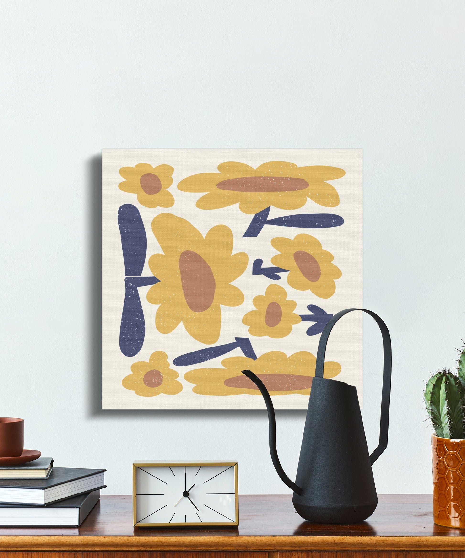 Premium Poster of Yellow and Blue Floral Wall Art Canvas Wraps