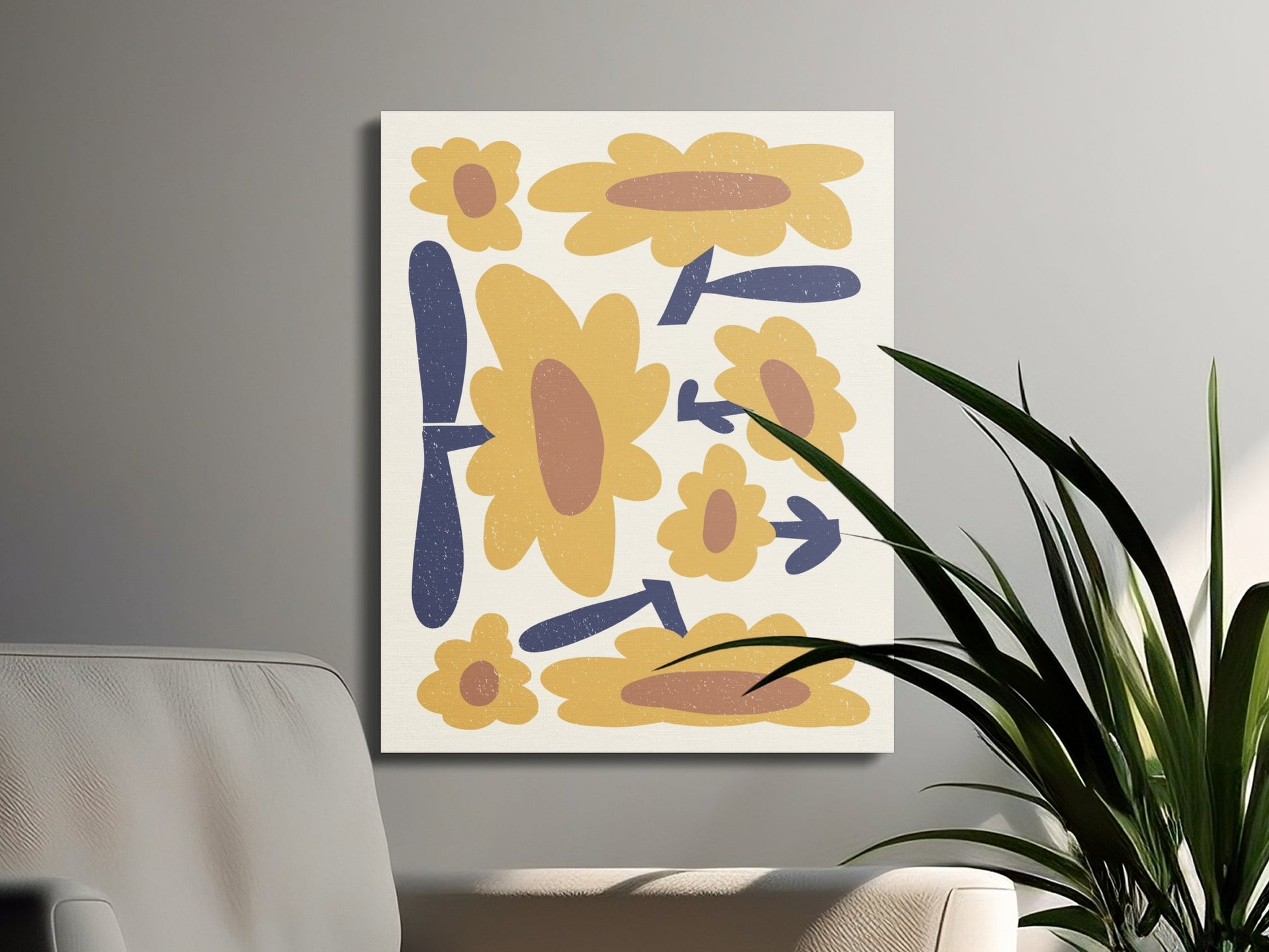 Premium Poster of Yellow and Blue Floral Wall Art Canvas Wraps