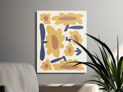 Premium Poster of Yellow and Blue Floral Wall Art Canvas Wraps