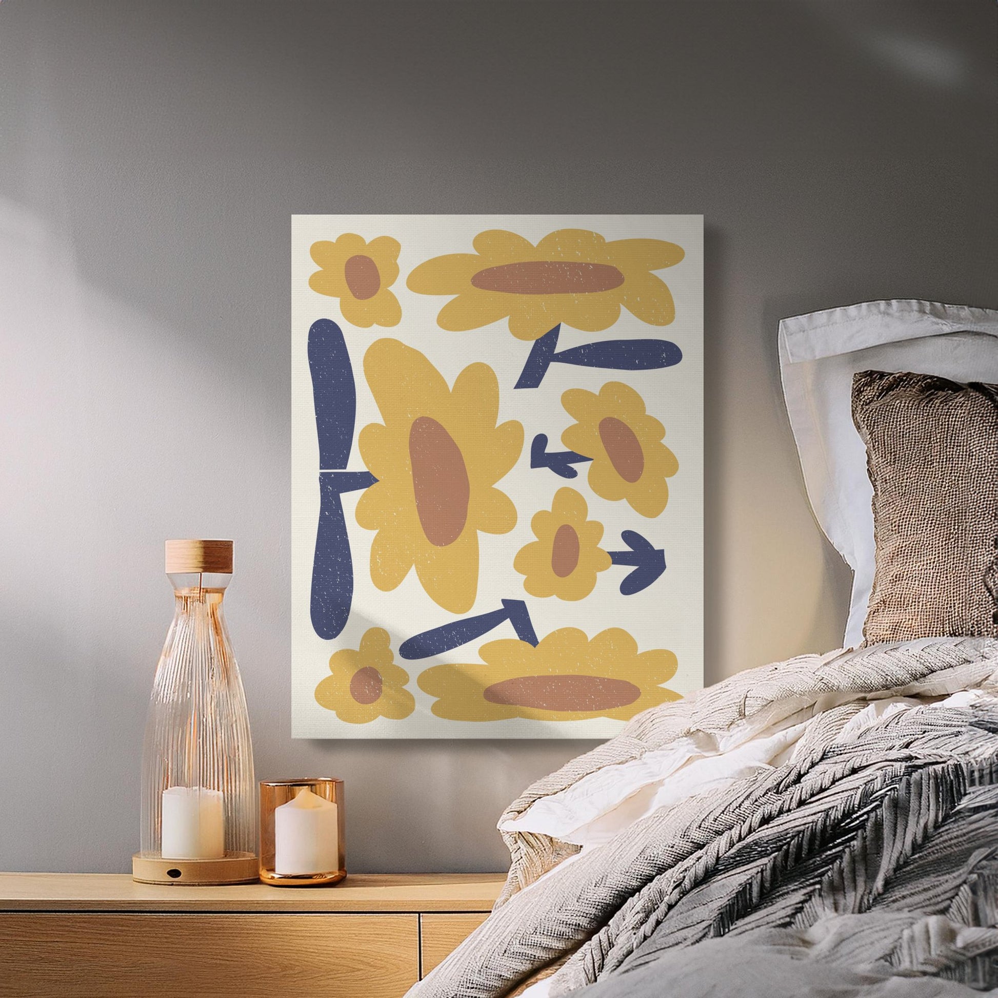 Premium Poster of Yellow and Blue Floral Wall Art Canvas Wraps