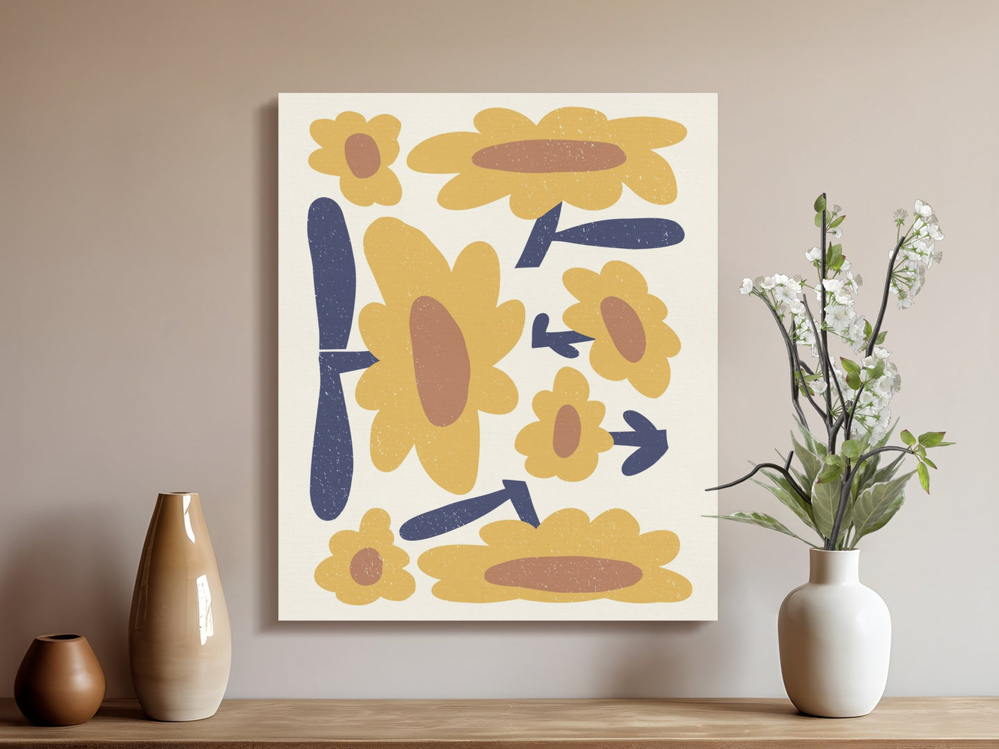 Premium Poster of Yellow and Blue Floral Wall Art Canvas Wraps