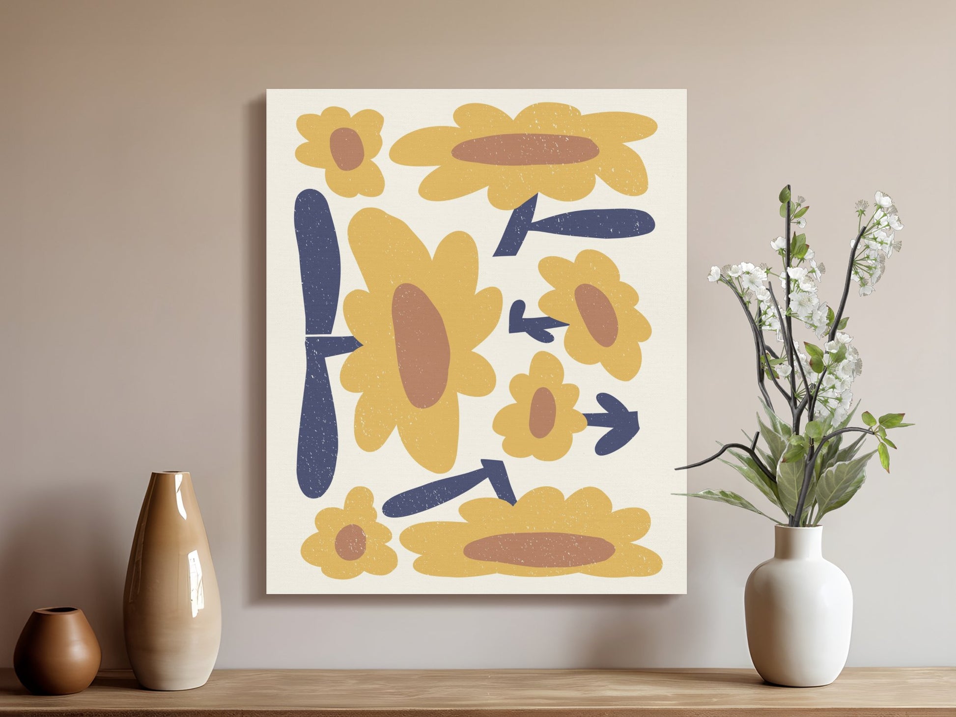 Premium Poster of Yellow and Blue Floral Wall Art Canvas Wraps