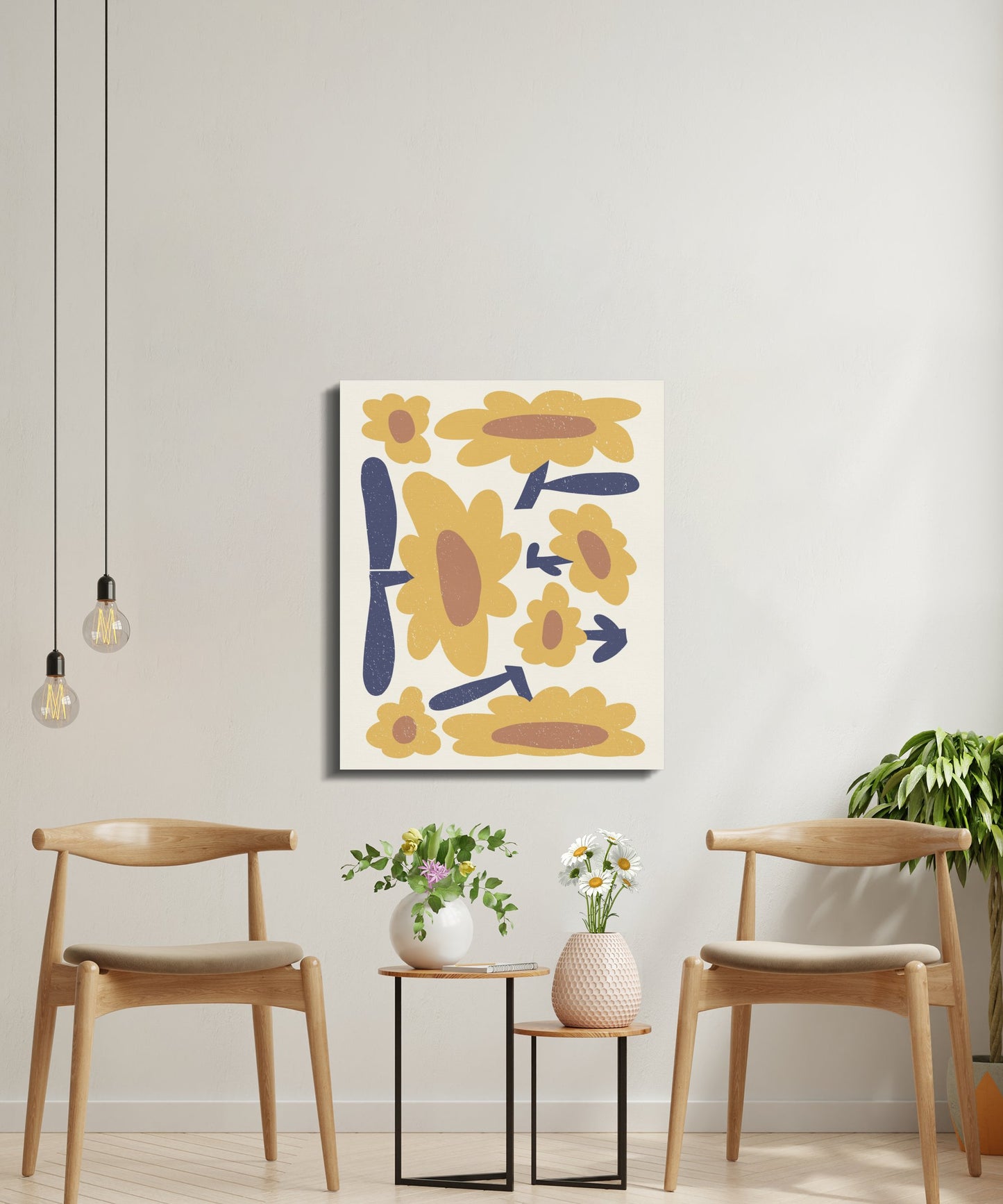 Premium Poster of Yellow and Blue Floral Wall Art Canvas Wraps