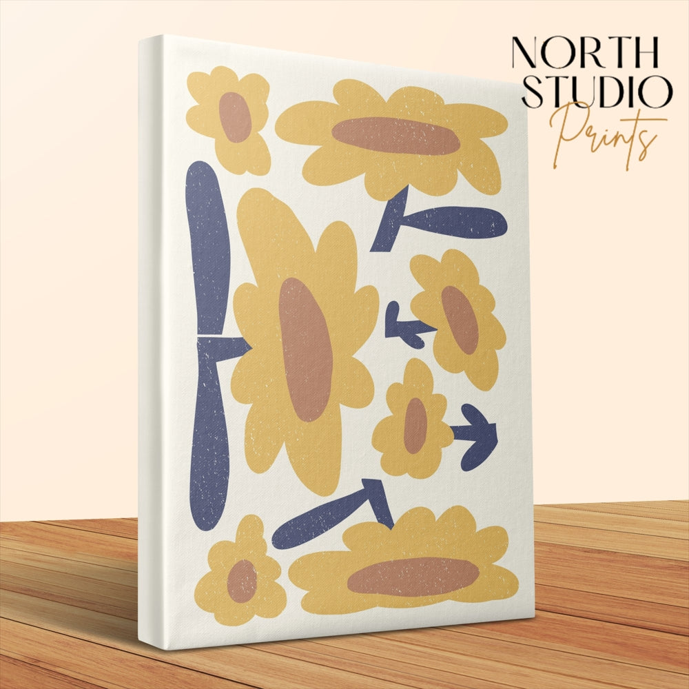 Premium Poster of Yellow and Blue Floral Wall Art Canvas Wraps