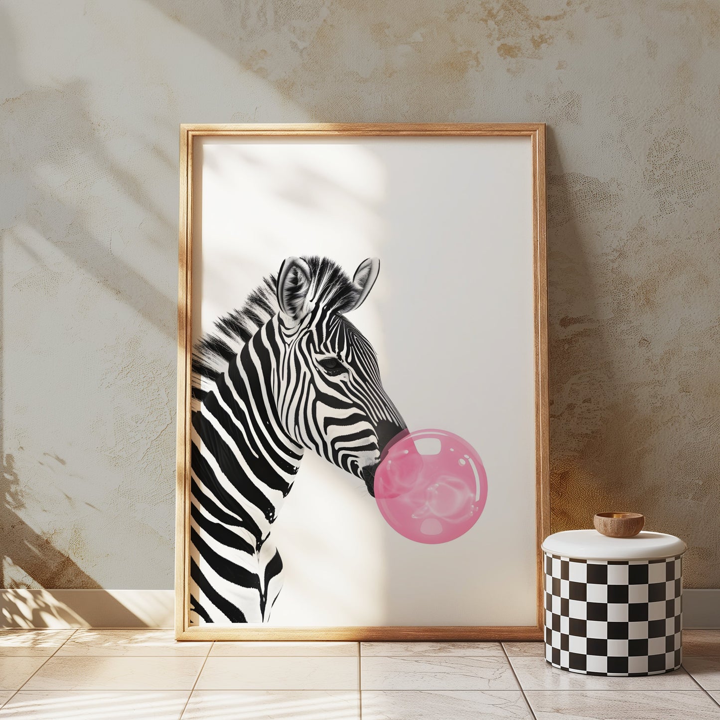 Premium Poster of Zebra Blowing Bubble Gum Art Print Animal Wall Posters