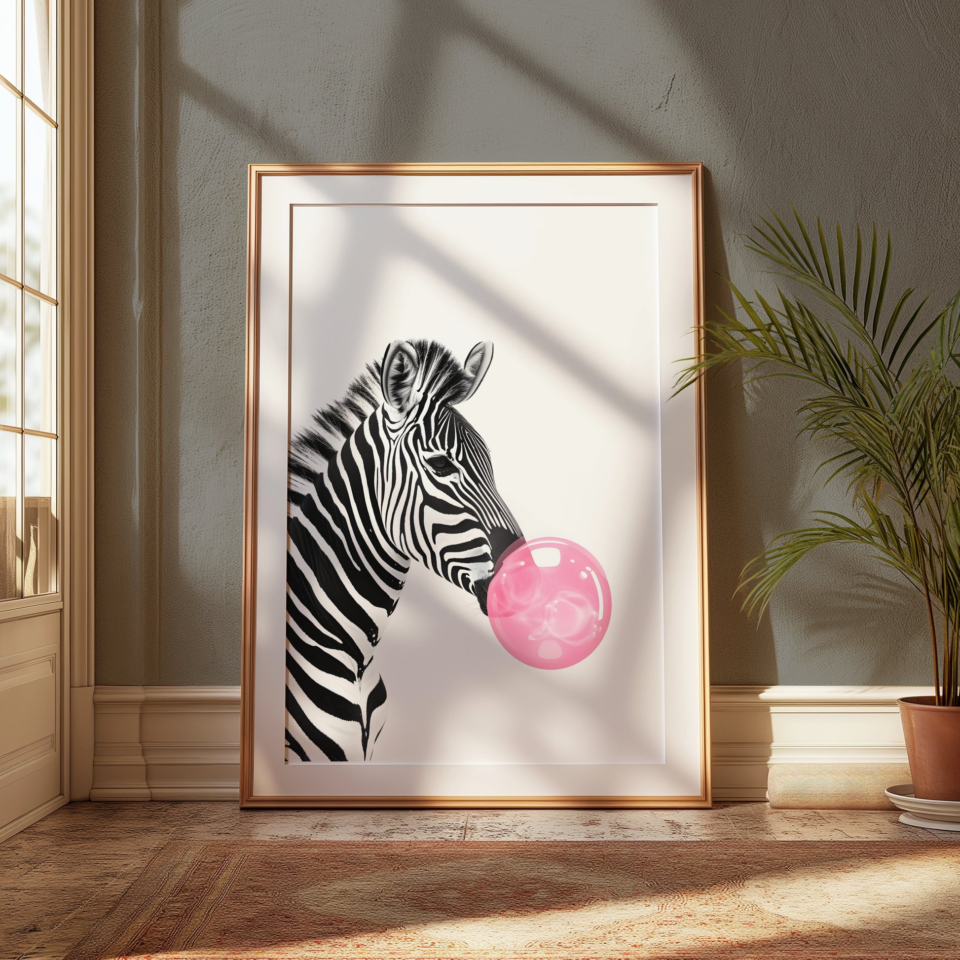 Premium Poster of Zebra Blowing Bubble Gum Art Print Animal Wall Posters