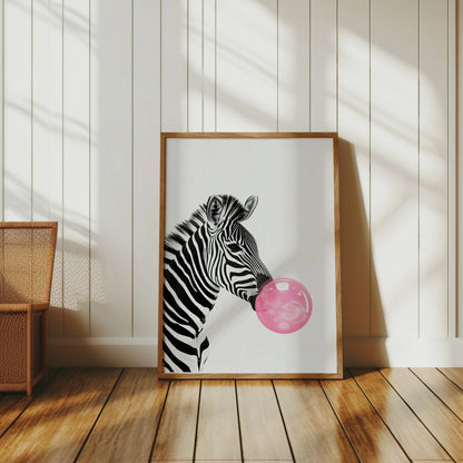 Premium Poster of Zebra Blowing Bubble Gum Art Print Animal Wall Posters