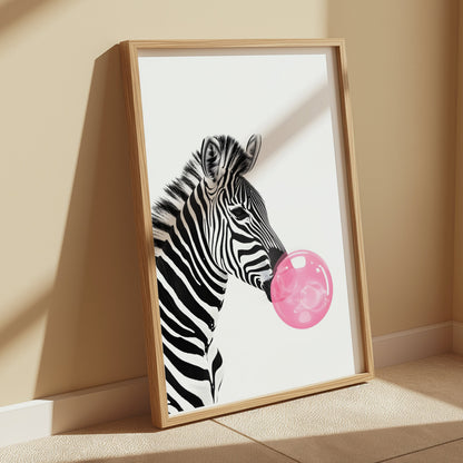 Premium Poster of Zebra Blowing Bubble Gum Art Print Animal Wall Posters