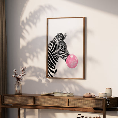 Premium Poster of Zebra Blowing Bubble Gum Art Print Animal Wall Posters