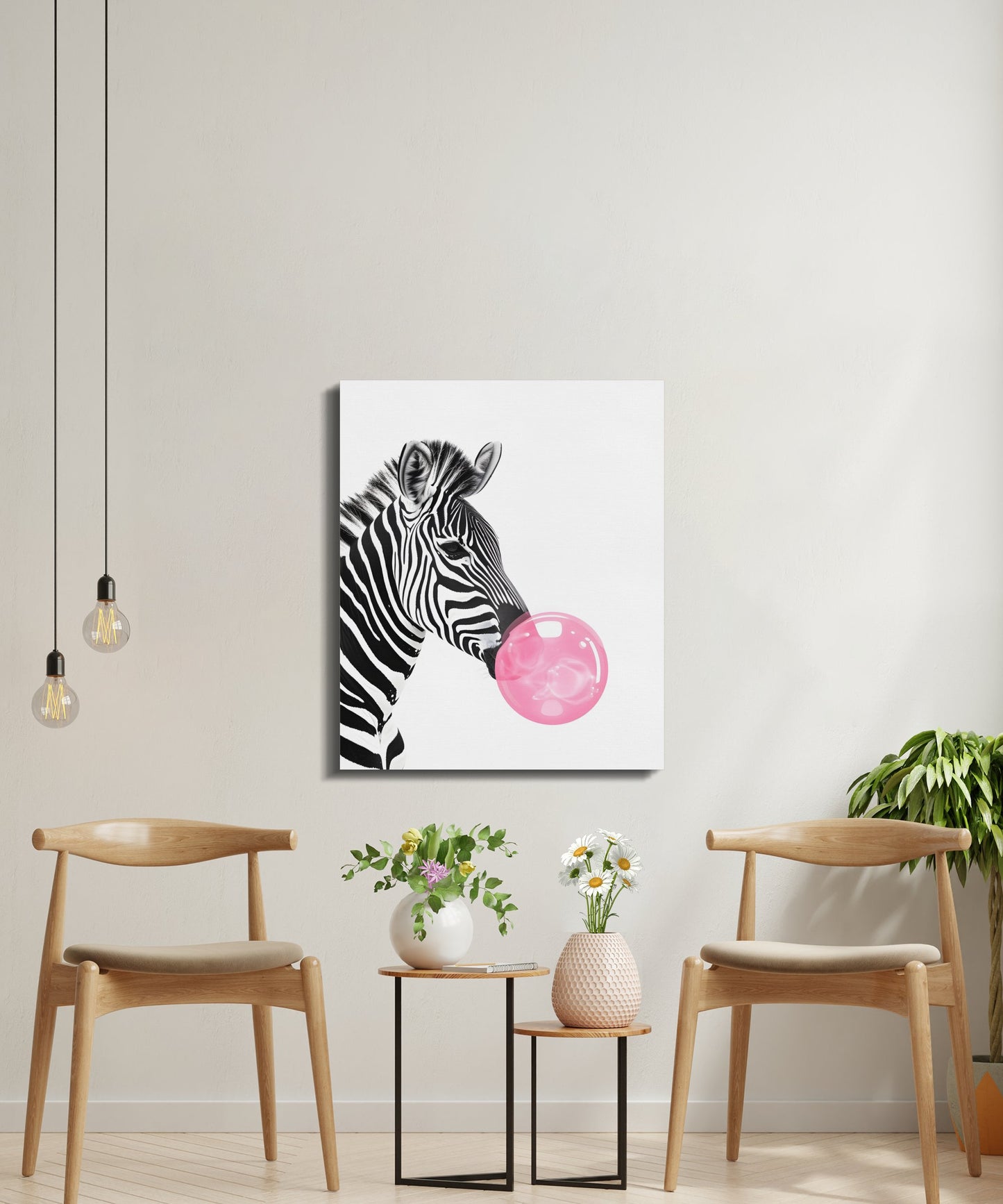 Premium Poster of Zebra Blowing Bubblegum Nursery Wall Art Canvas Wraps