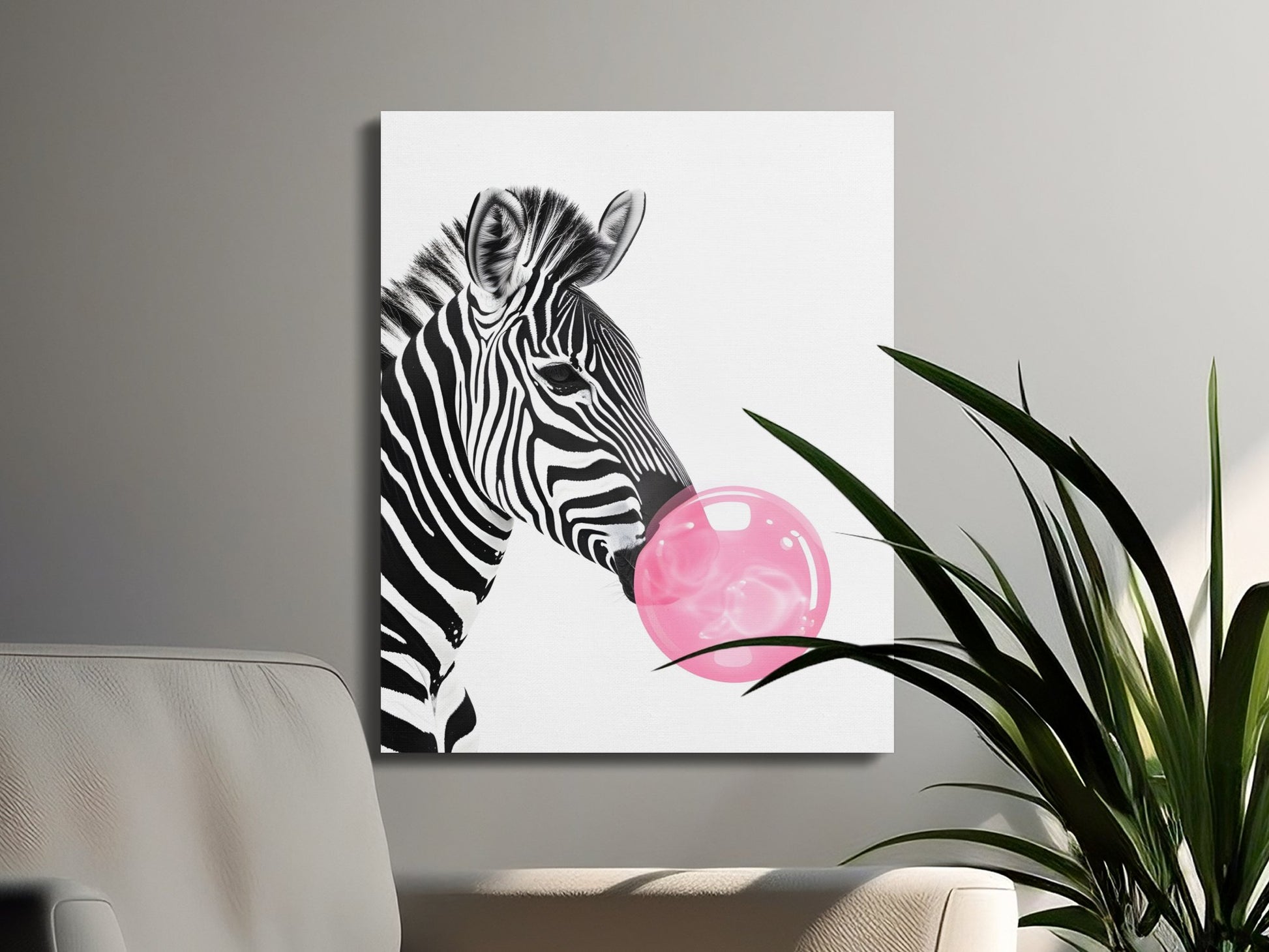Premium Poster of Zebra Blowing Bubblegum Nursery Wall Art Canvas Wraps