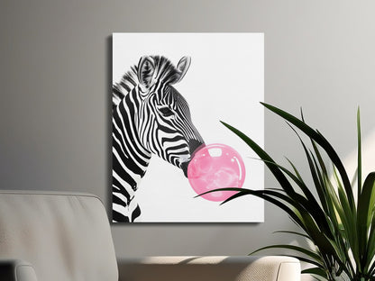Premium Poster of Zebra Blowing Bubblegum Nursery Wall Art Canvas Wraps