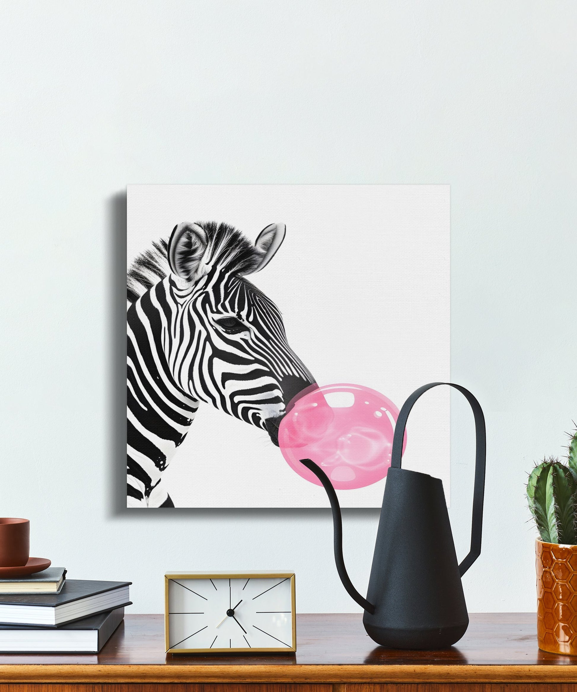 Premium Poster of Zebra Blowing Bubblegum Nursery Wall Art Canvas Wraps
