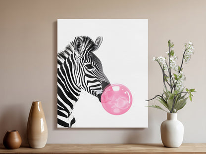 Premium Poster of Zebra Blowing Bubblegum Nursery Wall Art Canvas Wraps
