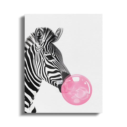 Premium Poster of Zebra Blowing Bubblegum Nursery Wall Art Canvas Wraps