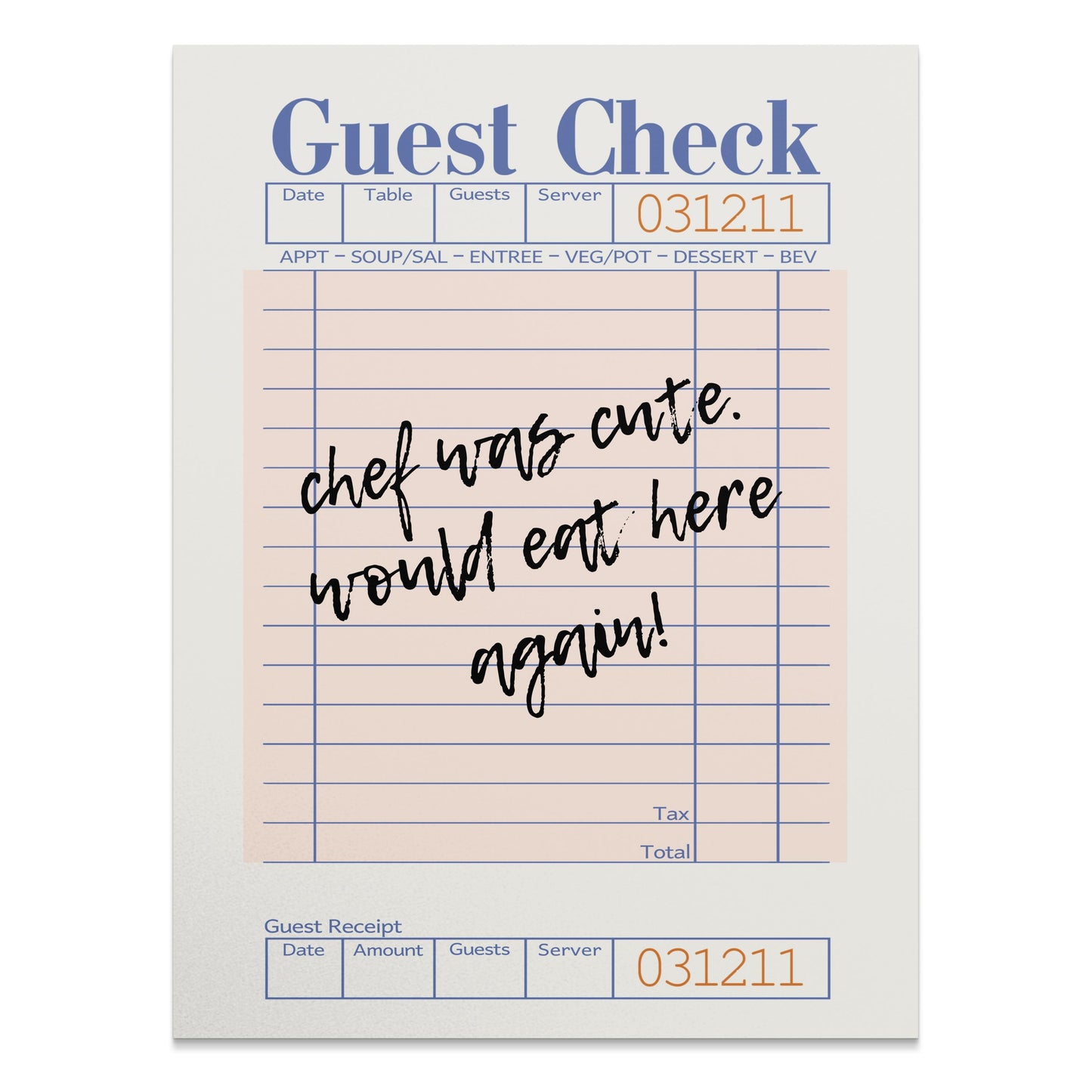 Premium Poster of Custom Message Retro Guest Check Art Decor Posters