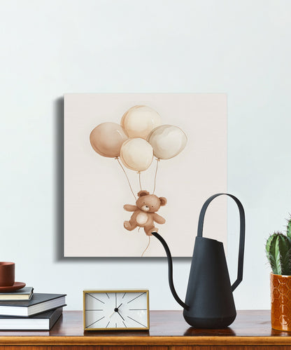 Premium Poster of Adorable Teddy Bear with Balloons Nursery Canvas Wraps