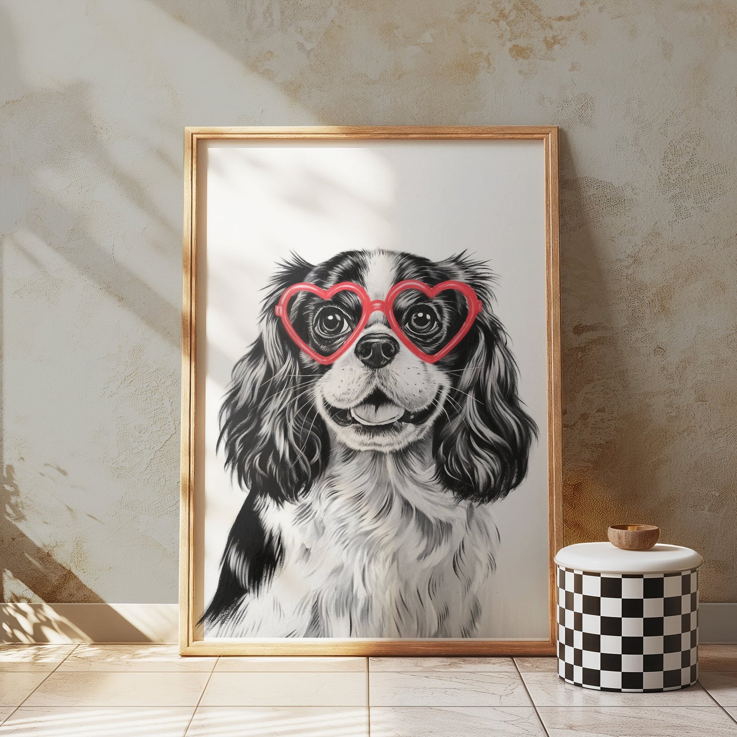 Premium Poster of Cute Dog with Heart Shaped Glasses Posters