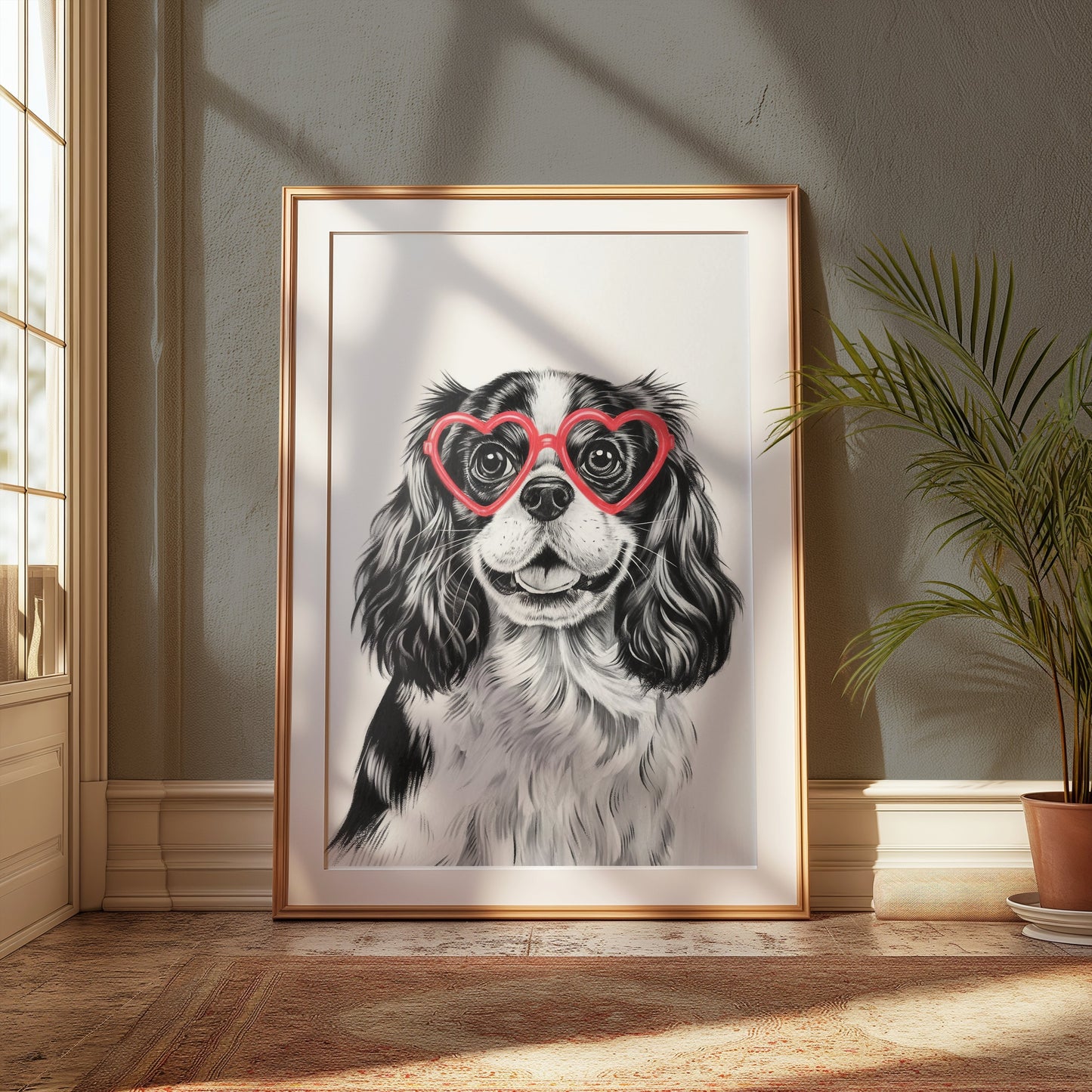 Premium Poster of Cute Dog with Heart Shaped Glasses Posters