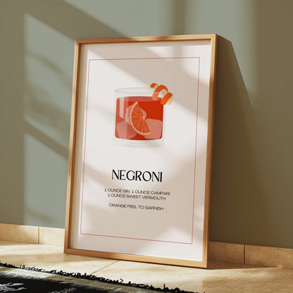 Premium Poster of Negroni Cocktail Recipe Art Print For Kitchen Posters