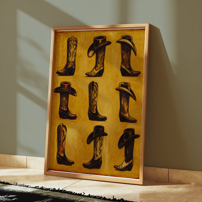 Premium Poster of Vintage Western Cowboy Hats and Boots Posters