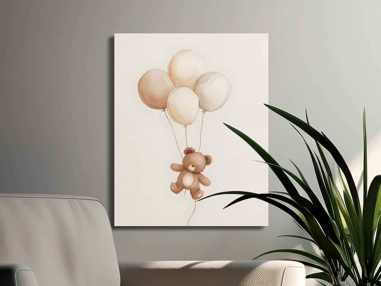 Premium Poster of Adorable Teddy Bear with Balloons Nursery Canvas Wraps