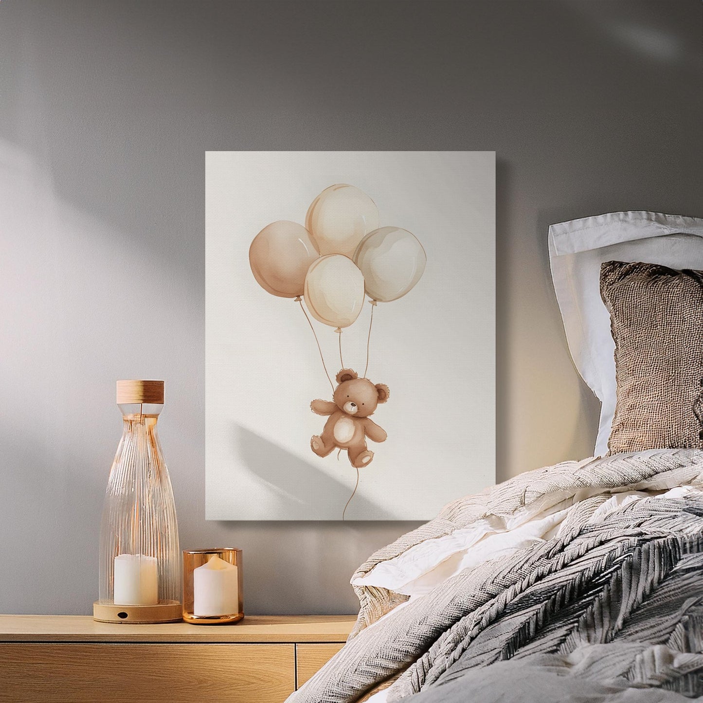 Premium Poster of Adorable Teddy Bear with Balloons Nursery Canvas Wraps